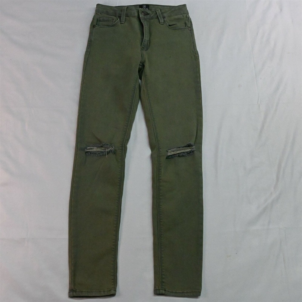 Just Black 24 High Rise‎ Skinny Green Destroyed Stretch Denim Jeans